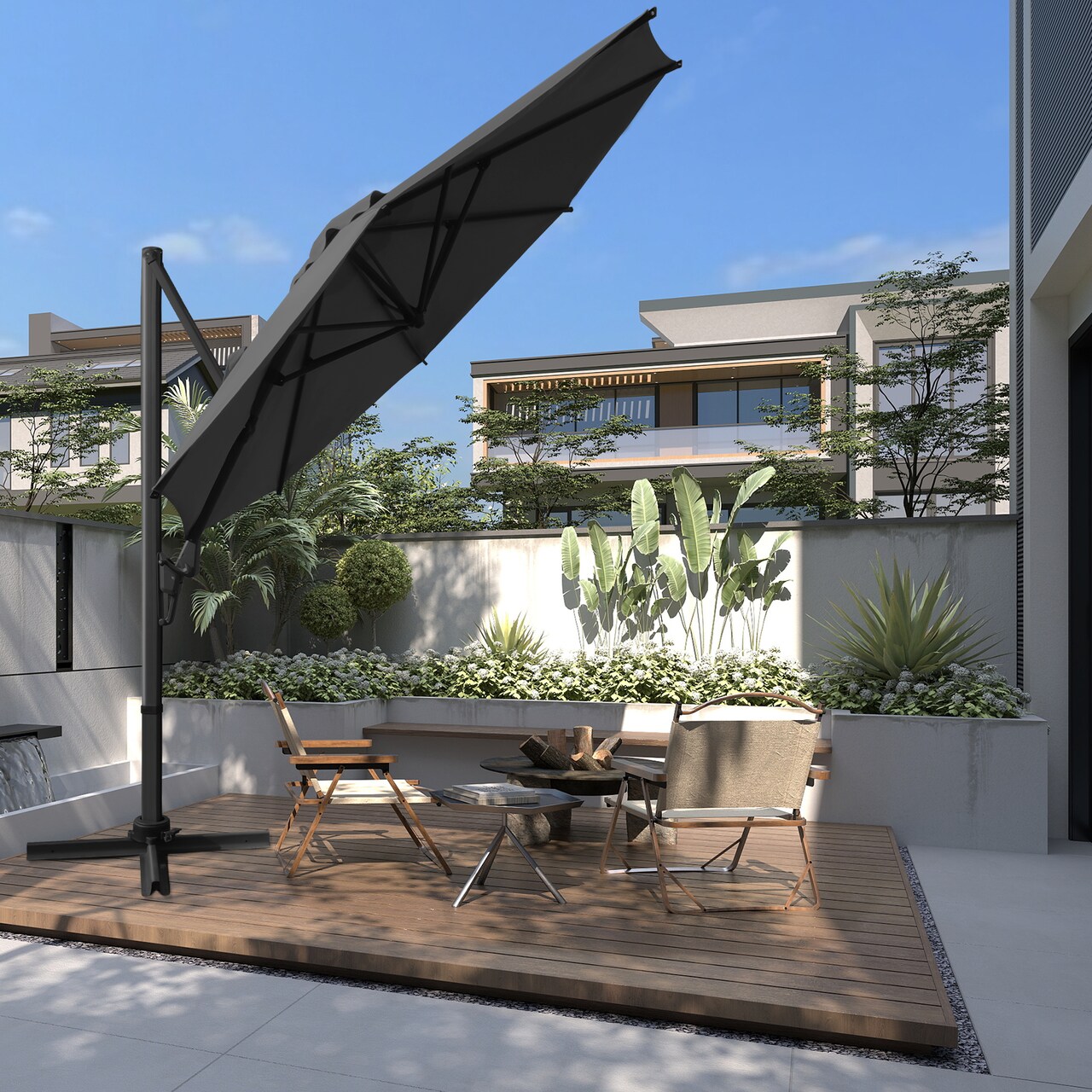 10ft Cantilever Patio Umbrella Outdoor, Windproof Large Offset Umbrella with 360°Rotation and Tilt Adjustment,Heavy Duty Outdoor Sun Umbrellas for Garden Decks, Patios, Patio Pools (Gray)